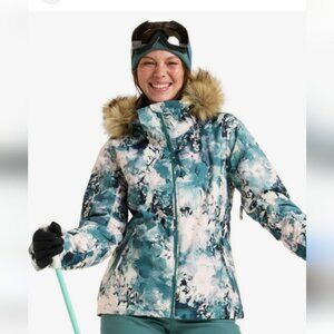 New! Roxy Jet Ski Snow Jacket XS. Women's Green Floral Winter Jacket